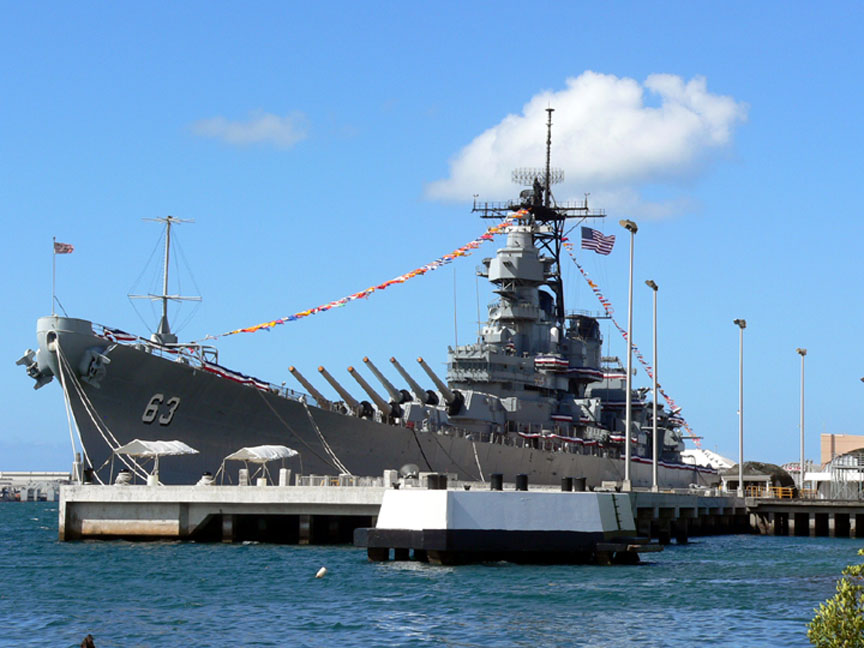 USS Missouri BB 63 conservado en el Parque Memorial de la Isla Ford, Pearl Harbor, Honolulu, Hawai, EE.UU.